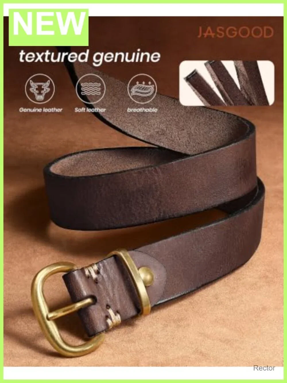 Vintage Full Grain Leather Belt for Women, Antique Gold Buckle, Adjustable Waist